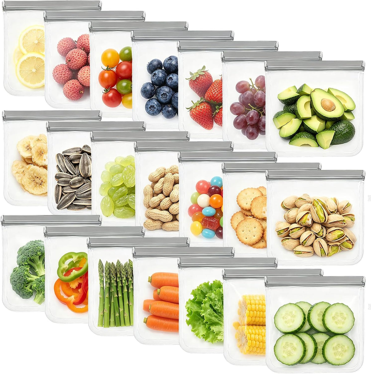 9 Pack Reusable Silicone Food Storage Bags - Freezer & Dishwasher Safe Leakproof Reusable Bags, Freezer Storage Bags Sets - 3 Gallon 3 Snack 3 Sandwich Bags