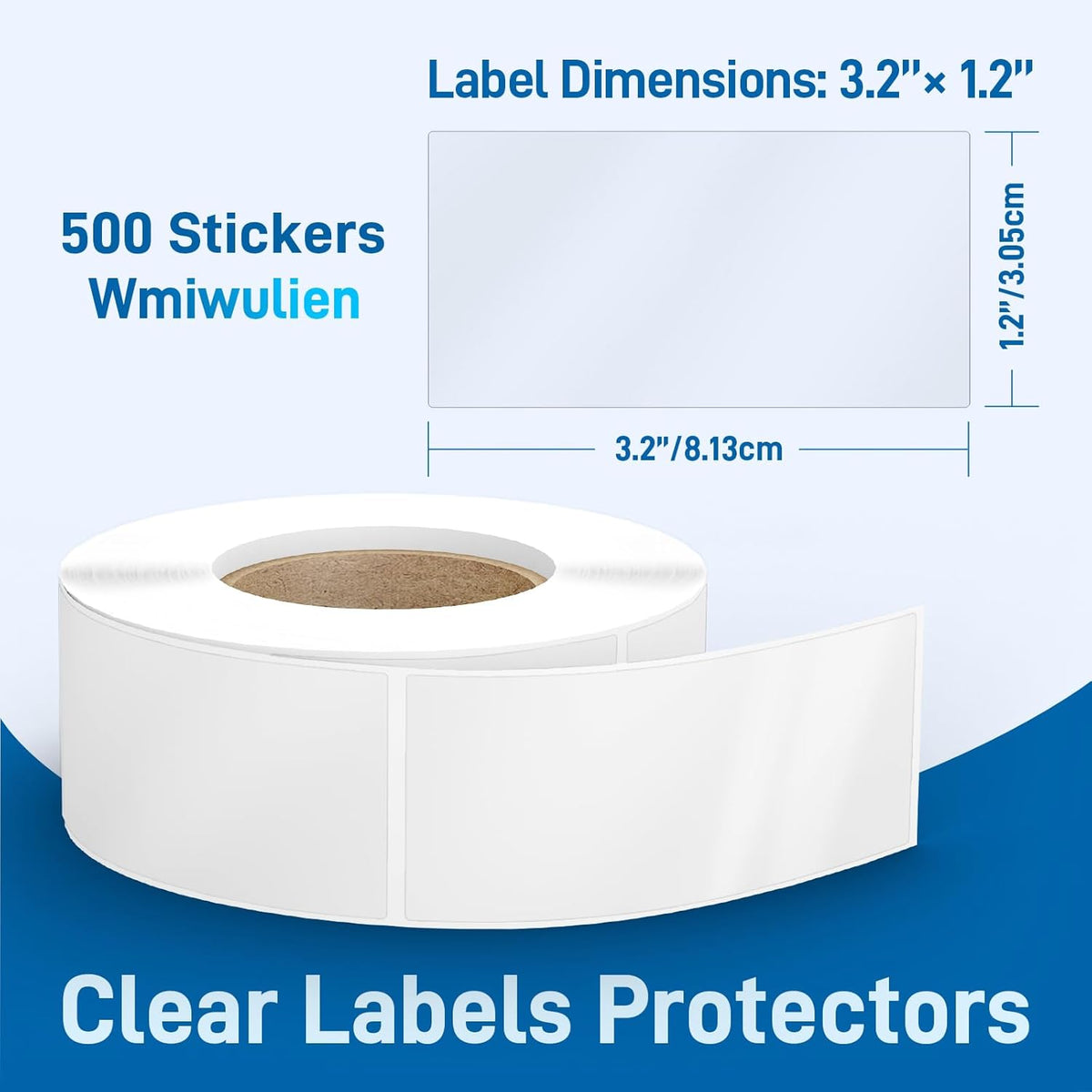 500 Pcs 3.2"x1.2" Thicken Clear Label Protectors for Protecting Barcode Library Book Back Backbone, Waterproof Adhesive Wafer Seals Stickers for Numbers Clothes Food Labels Laboratory Office