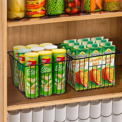 Freezer Baskests Organizer Bins, Freezer Wire Storage Basket Refrigerator Storage Baskets Bins Organizer with Built-in Handles for Cabinets, Pantry, Closets, Bedrooms - Set of 2 White