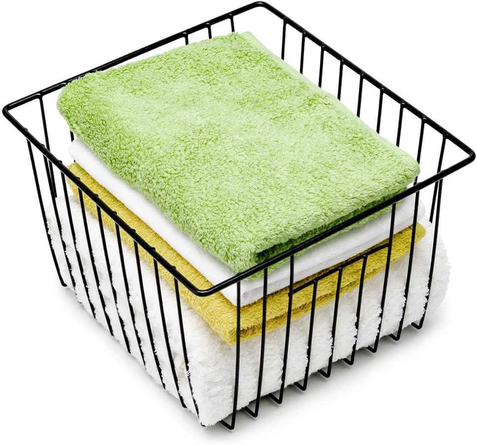 Freezer Baskests Organizer Bins, Freezer Wire Storage Basket Refrigerator Storage Baskets Bins Organizer with Built-in Handles for Cabinets, Pantry, Closets, Bedrooms - Set of 2 White