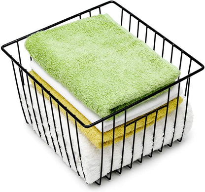 Freezer Baskests Organizer Bins, Freezer Wire Storage Basket Refrigerator Storage Baskets Bins Organizer with Built-in Handles for Cabinets, Pantry, Closets, Bedrooms - Set of 2 White