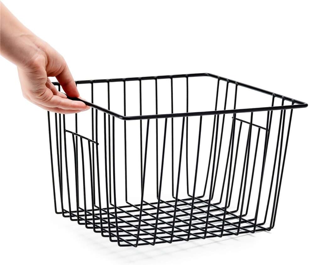 Freezer Baskests Organizer Bins, Freezer Wire Storage Basket Refrigerator Storage Baskets Bins Organizer with Built-in Handles for Cabinets, Pantry, Closets, Bedrooms - Set of 2 White