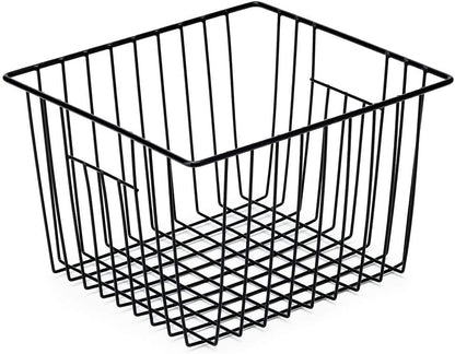 Freezer Baskests Organizer Bins, Freezer Wire Storage Basket Refrigerator Storage Baskets Bins Organizer with Built-in Handles for Cabinets, Pantry, Closets, Bedrooms - Set of 2 White