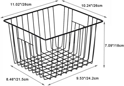 Freezer Baskests Organizer Bins, Freezer Wire Storage Basket Refrigerator Storage Baskets Bins Organizer with Built-in Handles for Cabinets, Pantry, Closets, Bedrooms - Set of 2 White