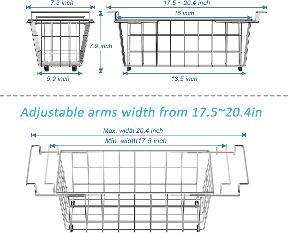 Freezer Baskests Organizer Bins, Freezer Wire Storage Basket Refrigerator Storage Baskets Bins Organizer with Built-in Handles for Cabinets, Pantry, Closets, Bedrooms - Set of 2 White