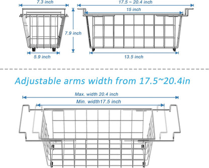 Freezer Baskests Organizer Bins, Freezer Wire Storage Basket Refrigerator Storage Baskets Bins Organizer with Built-in Handles for Cabinets, Pantry, Closets, Bedrooms - Set of 2 White