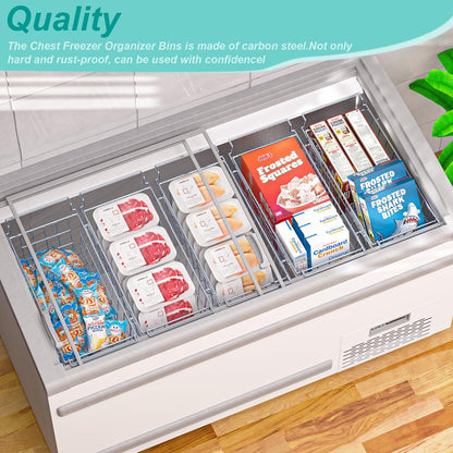 Freezer Baskests Organizer Bins, Freezer Wire Storage Basket Refrigerator Storage Baskets Bins Organizer with Built-in Handles for Cabinets, Pantry, Closets, Bedrooms - Set of 2 White
