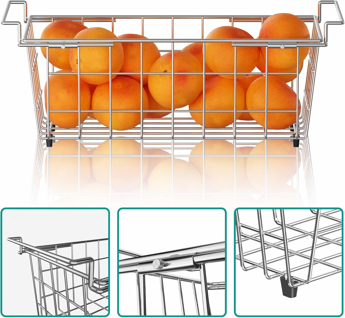 Freezer Baskests Organizer Bins, Freezer Wire Storage Basket Refrigerator Storage Baskets Bins Organizer with Built-in Handles for Cabinets, Pantry, Closets, Bedrooms - Set of 2 White
