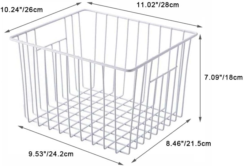 Freezer Baskests Organizer Bins, Freezer Wire Storage Basket Refrigerator Storage Baskets Bins Organizer with Built-in Handles for Cabinets, Pantry, Closets, Bedrooms - Set of 2 White