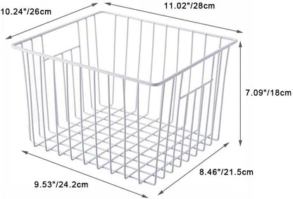 Freezer Baskests Organizer Bins, Freezer Wire Storage Basket Refrigerator Storage Baskets Bins Organizer with Built-in Handles for Cabinets, Pantry, Closets, Bedrooms - Set of 2 White