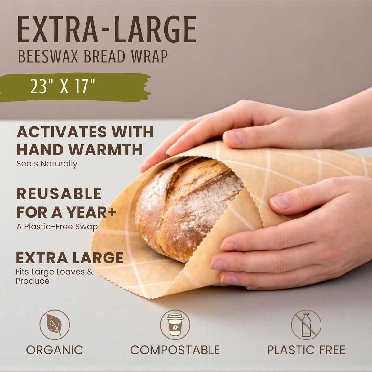Beeswax Wraps for Food - XL Beeswax Bread Wrap, Reusable