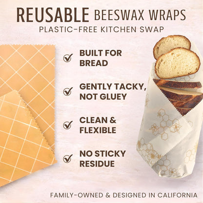 Beeswax Wraps for Food - XL Beeswax Bread Wrap, Reusable