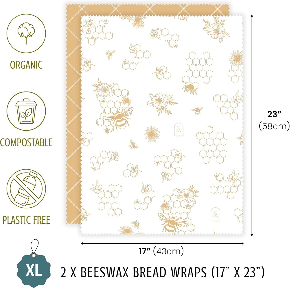 Beeswax Wraps for Food - XL Beeswax Bread Wrap, Reusable