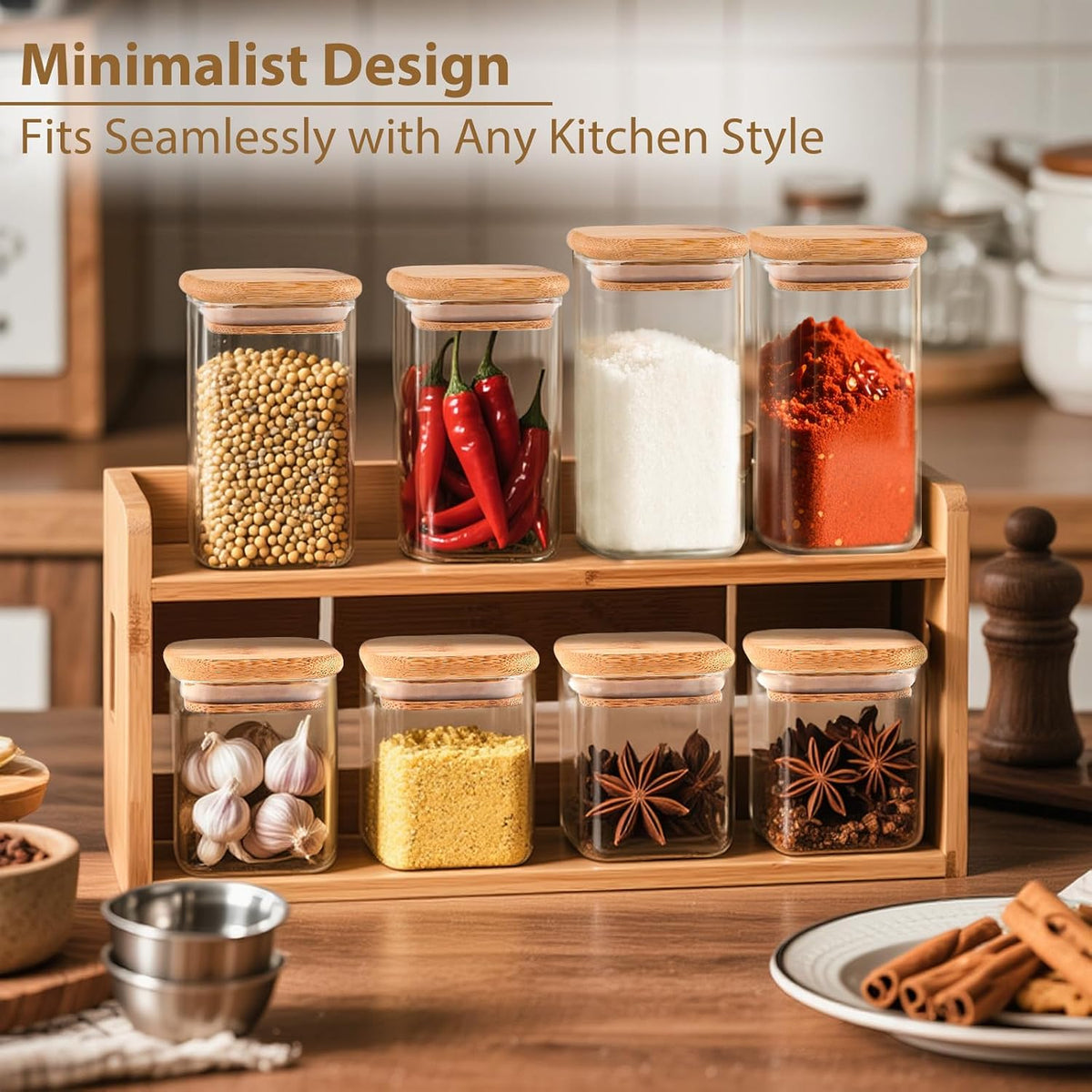 12 Pack 4 oz Square Glass Spice Jars with Lids and Labels – Airtight Small Seasoning Containers Set, Clear Glass Storage Jars for Seasoning, Spices, Kitchen Pantry Organization