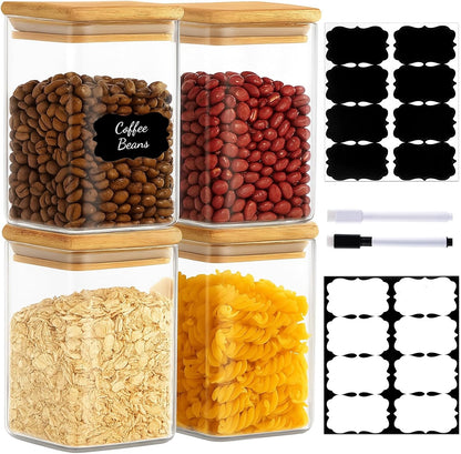 12 Pack 4 oz Square Glass Spice Jars with Lids and Labels – Airtight Small Seasoning Containers Set, Clear Glass Storage Jars for Seasoning, Spices, Kitchen Pantry Organization