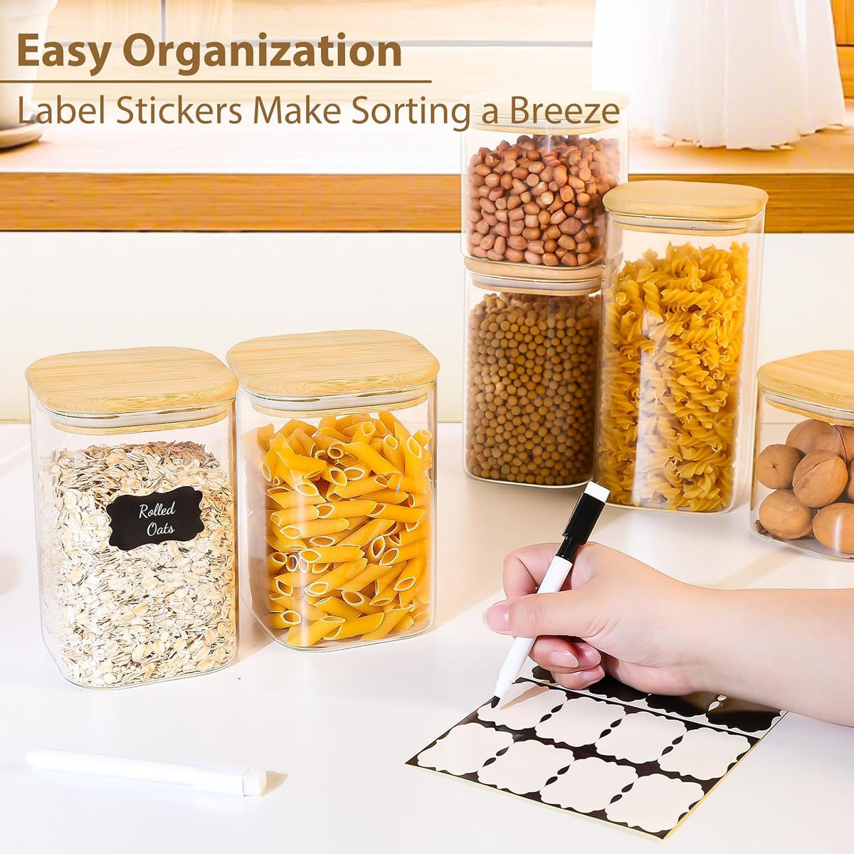 12 Pack 4 oz Square Glass Spice Jars with Lids and Labels – Airtight Small Seasoning Containers Set, Clear Glass Storage Jars for Seasoning, Spices, Kitchen Pantry Organization