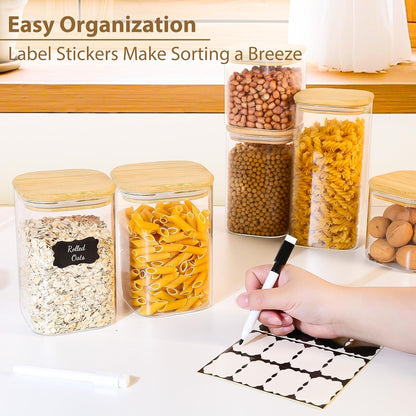 12 Pack 4 oz Square Glass Spice Jars with Lids and Labels – Airtight Small Seasoning Containers Set, Clear Glass Storage Jars for Seasoning, Spices, Kitchen Pantry Organization
