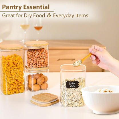 12 Pack 4 oz Square Glass Spice Jars with Lids and Labels – Airtight Small Seasoning Containers Set, Clear Glass Storage Jars for Seasoning, Spices, Kitchen Pantry Organization