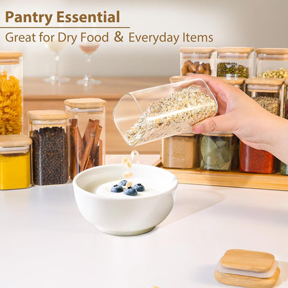12 Pack 4 oz Square Glass Spice Jars with Lids and Labels – Airtight Small Seasoning Containers Set, Clear Glass Storage Jars for Seasoning, Spices, Kitchen Pantry Organization