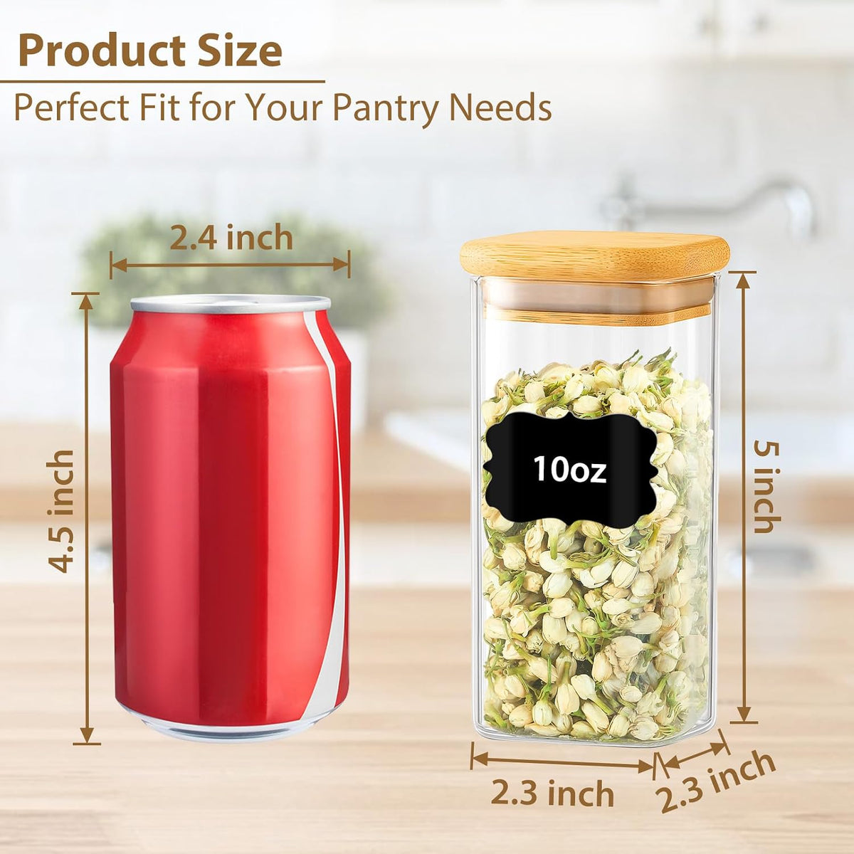 12 Pack 4 oz Square Glass Spice Jars with Lids and Labels – Airtight Small Seasoning Containers Set, Clear Glass Storage Jars for Seasoning, Spices, Kitchen Pantry Organization