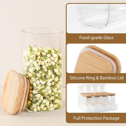 12 Pack 4 oz Square Glass Spice Jars with Lids and Labels – Airtight Small Seasoning Containers Set, Clear Glass Storage Jars for Seasoning, Spices, Kitchen Pantry Organization