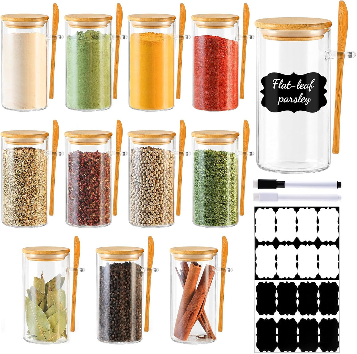 12 Pack 4 oz Square Glass Spice Jars with Lids and Labels – Airtight Small Seasoning Containers Set, Clear Glass Storage Jars for Seasoning, Spices, Kitchen Pantry Organization