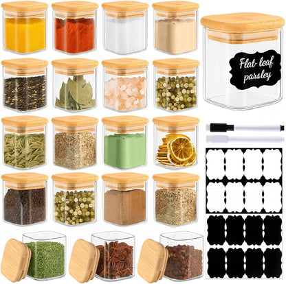 12 Pack 4 oz Square Glass Spice Jars with Lids and Labels – Airtight Small Seasoning Containers Set, Clear Glass Storage Jars for Seasoning, Spices, Kitchen Pantry Organization