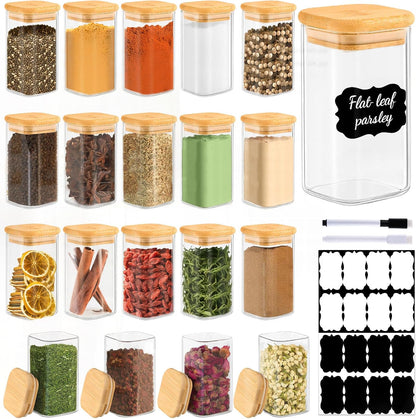 12 Pack 4 oz Square Glass Spice Jars with Lids and Labels – Airtight Small Seasoning Containers Set, Clear Glass Storage Jars for Seasoning, Spices, Kitchen Pantry Organization