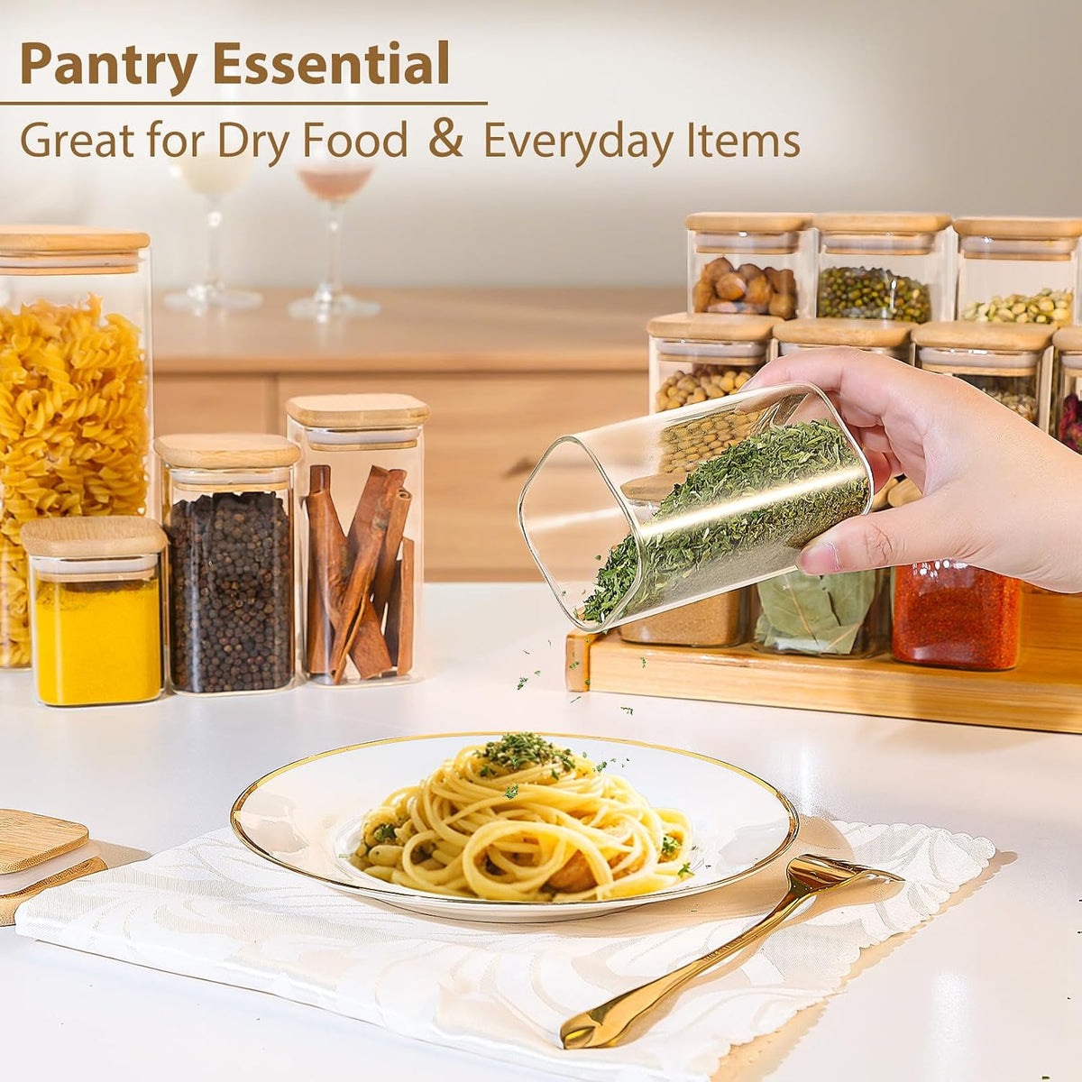 12 Pack 4 oz Square Glass Spice Jars with Lids and Labels – Airtight Small Seasoning Containers Set, Clear Glass Storage Jars for Seasoning, Spices, Kitchen Pantry Organization