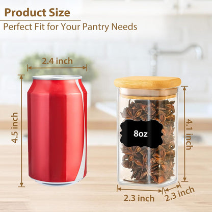 12 Pack 4 oz Square Glass Spice Jars with Lids and Labels – Airtight Small Seasoning Containers Set, Clear Glass Storage Jars for Seasoning, Spices, Kitchen Pantry Organization