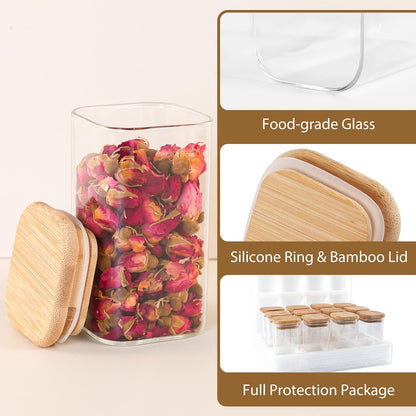 12 Pack 4 oz Square Glass Spice Jars with Lids and Labels – Airtight Small Seasoning Containers Set, Clear Glass Storage Jars for Seasoning, Spices, Kitchen Pantry Organization