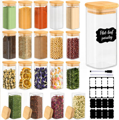 12 Pack 4 oz Square Glass Spice Jars with Lids and Labels – Airtight Small Seasoning Containers Set, Clear Glass Storage Jars for Seasoning, Spices, Kitchen Pantry Organization
