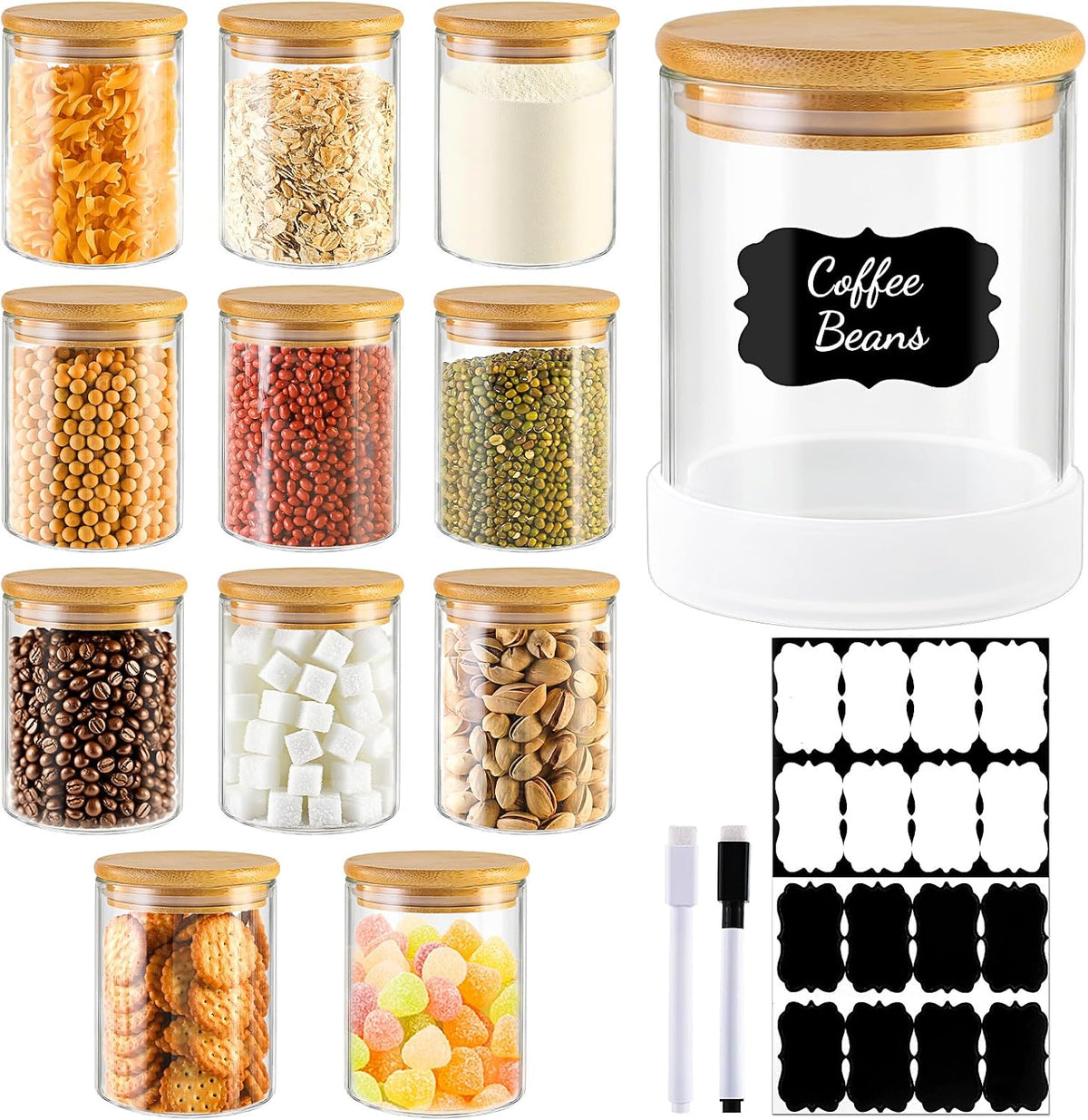12 Pack 4 oz Square Glass Spice Jars with Lids and Labels – Airtight Small Seasoning Containers Set, Clear Glass Storage Jars for Seasoning, Spices, Kitchen Pantry Organization