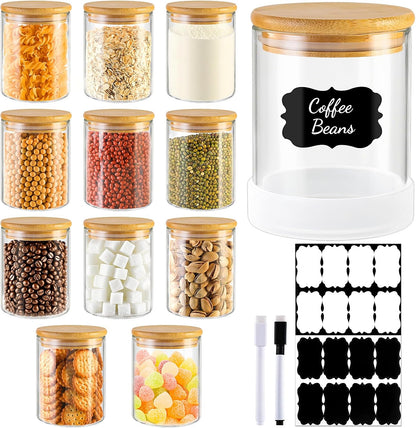12 Pack 4 oz Square Glass Spice Jars with Lids and Labels – Airtight Small Seasoning Containers Set, Clear Glass Storage Jars for Seasoning, Spices, Kitchen Pantry Organization