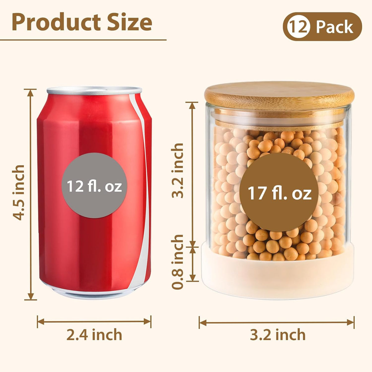 12 Pack 4 oz Square Glass Spice Jars with Lids and Labels – Airtight Small Seasoning Containers Set, Clear Glass Storage Jars for Seasoning, Spices, Kitchen Pantry Organization