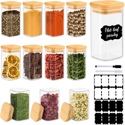 12 Pack 4 oz Square Glass Spice Jars with Lids and Labels – Airtight Small Seasoning Containers Set, Clear Glass Storage Jars for Seasoning, Spices, Kitchen Pantry Organization