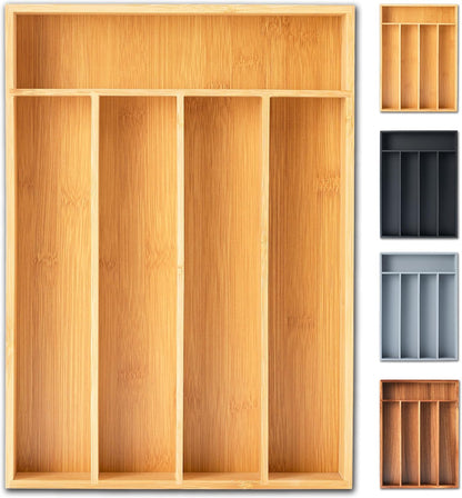 Silverware Organizer, 10 Inch Utensil Organizer Kitchen Drawer Organizer Bamboo Silverware Holder Cutlery Tray Organizer in Drawer Flatware Organizer Tray(5 slots, Natural