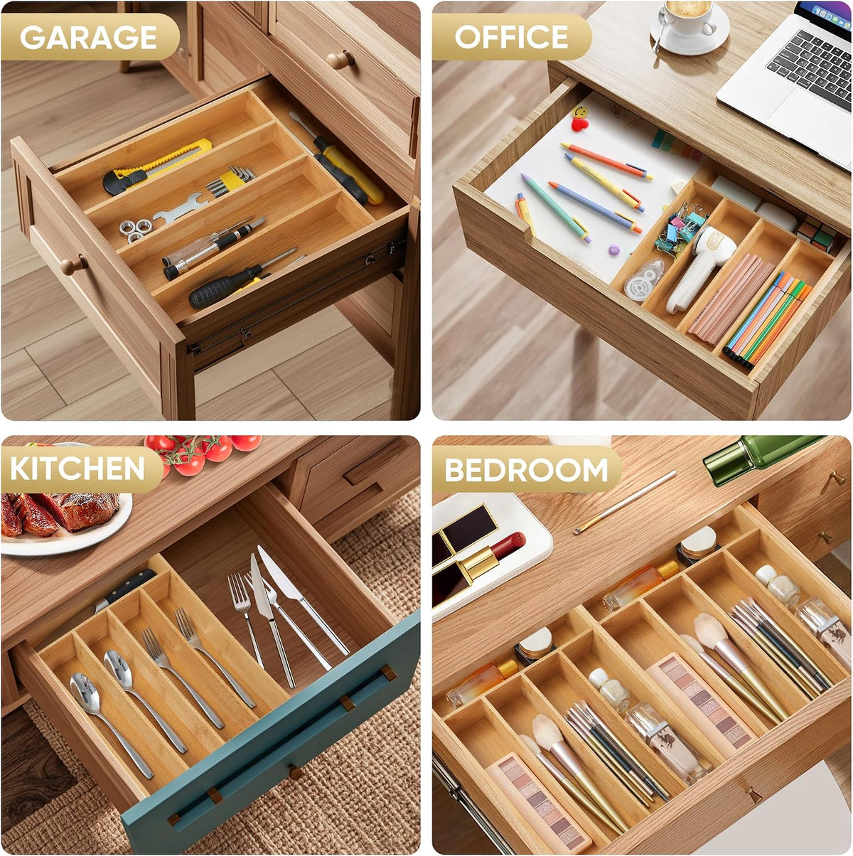 Silverware Organizer, 10 Inch Utensil Organizer Kitchen Drawer Organizer Bamboo Silverware Holder Cutlery Tray Organizer in Drawer Flatware Organizer Tray(5 slots, Natural