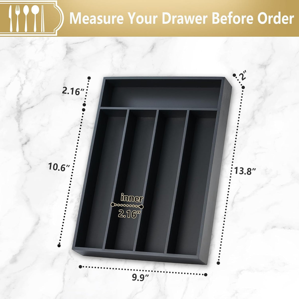 Silverware Organizer, 10 Inch Utensil Organizer Kitchen Drawer Organizer Bamboo Silverware Holder Cutlery Tray Organizer in Drawer Flatware Organizer Tray(5 slots, Natural