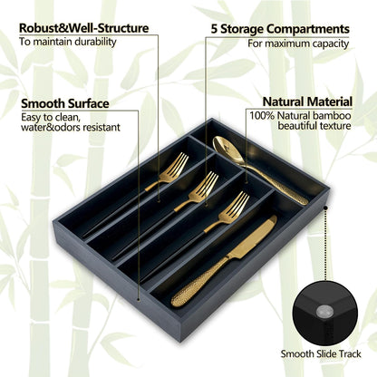 Silverware Organizer, 10 Inch Utensil Organizer Kitchen Drawer Organizer Bamboo Silverware Holder Cutlery Tray Organizer in Drawer Flatware Organizer Tray(5 slots, Natural