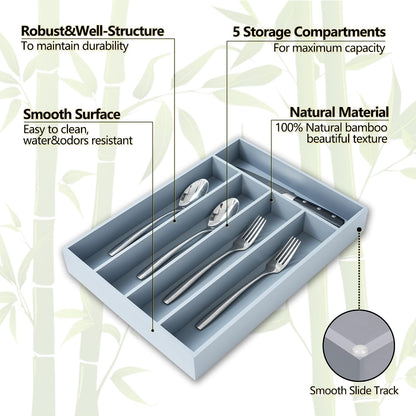 Silverware Organizer, 10 Inch Utensil Organizer Kitchen Drawer Organizer Bamboo Silverware Holder Cutlery Tray Organizer in Drawer Flatware Organizer Tray(5 slots, Natural
