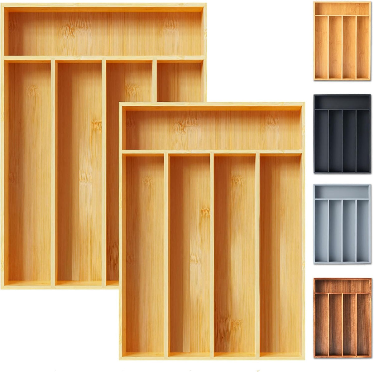Silverware Organizer, 10 Inch Utensil Organizer Kitchen Drawer Organizer Bamboo Silverware Holder Cutlery Tray Organizer in Drawer Flatware Organizer Tray(5 slots, Natural