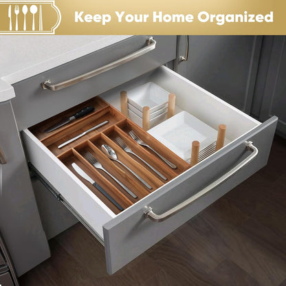 Silverware Organizer, 10 Inch Utensil Organizer Kitchen Drawer Organizer Bamboo Silverware Holder Cutlery Tray Organizer in Drawer Flatware Organizer Tray(5 slots, Natural