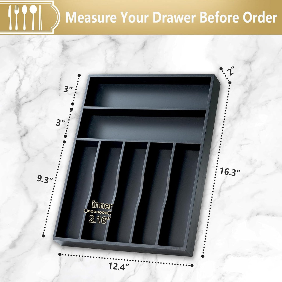 Silverware Organizer, 10 Inch Utensil Organizer Kitchen Drawer Organizer Bamboo Silverware Holder Cutlery Tray Organizer in Drawer Flatware Organizer Tray(5 slots, Natural