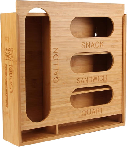 Baggie Organizer for Drawer Compatible with Ziplock Food Storage Bag, Sandwich Bag Organization for Kitchen Drawer, Plastic Baggie Storage Box for Pantry(Bamboo)