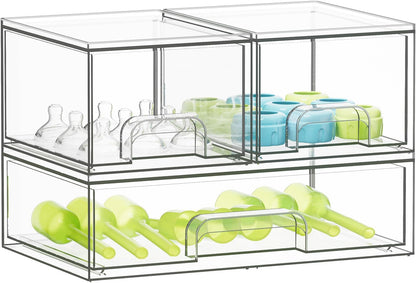 Bottle Storage Organizer Baby - Acrylic Bottles Station Organizer Container, Stackable Clear Drawers for Countertop, Vanity, Bathroom, Cabinet, Pantry Organization, 2S2M1L, 15.4" H