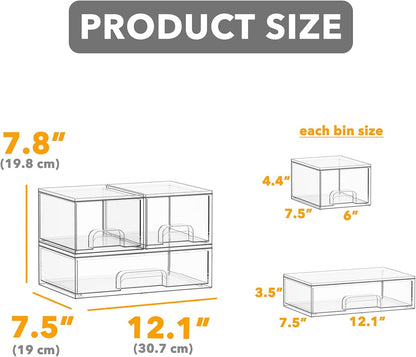 Bottle Storage Organizer Baby - Acrylic Bottles Station Organizer Container, Stackable Clear Drawers for Countertop, Vanity, Bathroom, Cabinet, Pantry Organization, 2S2M1L, 15.4" H