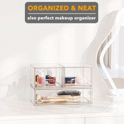 Bottle Storage Organizer Baby - Acrylic Bottles Station Organizer Container, Stackable Clear Drawers for Countertop, Vanity, Bathroom, Cabinet, Pantry Organization, 2S2M1L, 15.4" H