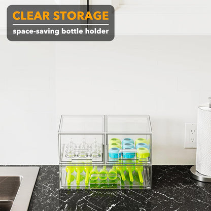 Bottle Storage Organizer Baby - Acrylic Bottles Station Organizer Container, Stackable Clear Drawers for Countertop, Vanity, Bathroom, Cabinet, Pantry Organization, 2S2M1L, 15.4" H