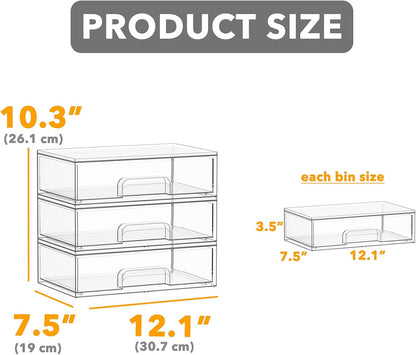 Bottle Storage Organizer Baby - Acrylic Bottles Station Organizer Container, Stackable Clear Drawers for Countertop, Vanity, Bathroom, Cabinet, Pantry Organization, 2S2M1L, 15.4" H